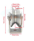 Side view of Beefy Heavy Duty V Groove Wheel Pulley For Doors And Sliding Gates with stainless steel bracket and dimensions