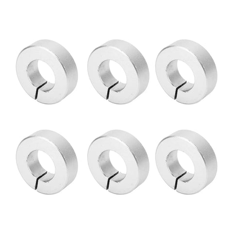 Six Piece Lightweight Aluminum Alloy Shaft Collar Set Clamping Lock Rings To Fix Shafts And Bits With Anti Rust Coating Good For Garage And Workshops Where Stability Matters Most This Quality Kit Keeps Hardware Locked Firm Without Loosening Giving Safe. six aluminum shaft collars on white