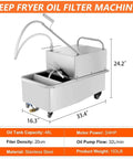 Heavy Duty Stainless Steel 550W Deep Fryer Oil Filter Machine With Built In Screen 32 L Min Fast Filtration For Commercial Kitchen restaurant And Supermarket Grease Removal System showing dimensions and oil filtration details.