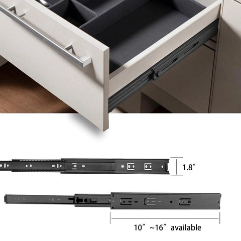 Full Extension Drawer Slides 12 Inch Pair With Side Mount Metal Ball Bearing Rails, installed in kitchen drawer