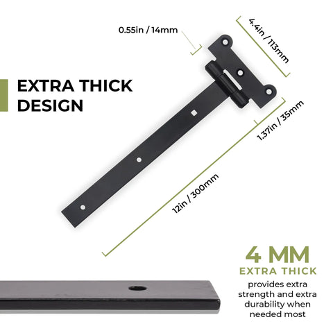 12 Inch Black Door Hinges Set For Gates And Barn Doors Includes 12 Mounting Screws And 2 Hinges Tough As Nails Heavy Duty 4mm Iron