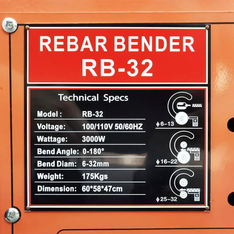 Technical specs of Badass Heavy Duty Electric Rebar Bender With 1-1/4 Inch Max Diameter Steel Bending Table Machine 110V 3000W.