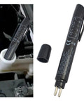 Pen Style Brake Fluid Tester With Five LED Indicators For Quick DOT 3 DOT 4 DOT 5.1 Fluid Check, showing tool in use and close-up view