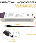Ultimate 24V LED Dimmer Driver 50W with 0-100 Percent Dimming Triac ELV MLV Power Supply, compact design, dimensions labeled