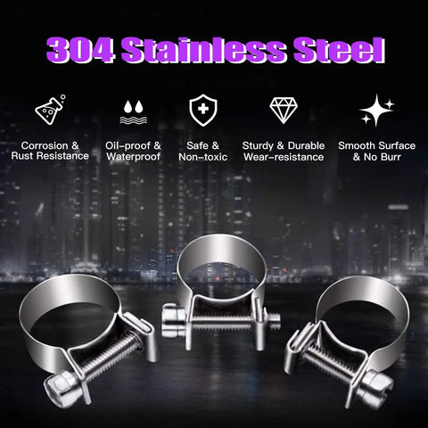 12Pcs 14mm-16mm 304 Stainless Steel Mini Fuel Injection Line Style Hose Clamp Set - corrosion resistant, waterproof, durable