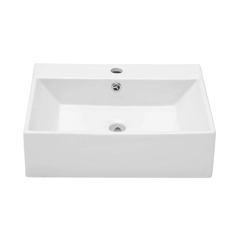 Wall Mounted Vessel Sink for Bathrooms, 20 by 18 Inch Rectangle White Porcelain Ceramic Vessel Sink with Faucet Hole and Overflow