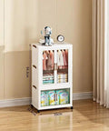 Portable Foldable Wardrobe Closet Organizer Sturdy Fabric Clothes Storage Cabinet with hanging clothes and storage bins.