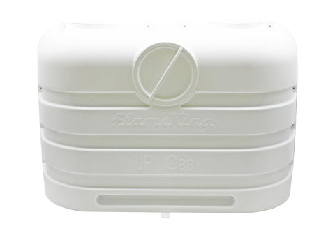 Dual 20Lb Propane Tank Cover For RV And Travel Trailer Heavy Duty White Plastic With Side Access Port And Individual Top Hatches