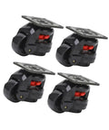 Set of four Built Tough Heavy Duty Industrial Casters With Adjustable Leveling Feet For Workbenches with swivel wheels.