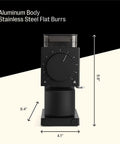 64mm Flat Burr Electric Coffee Grinder Built For Brewed Coffee Lovers With 31 Grind Settings shown in black aluminum body