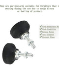 Four Pack Heavy Duty Furniture Leveling Feet With Round Base Screw On Glides For Tables And Chairs Lock Tight Stability And Smooth Glide Action Solid Build That Goes Hard In Black And Silver close-up of glides with metal screw mounts