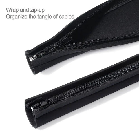 4 Pack Cable Management Sleeve With Zipper 19 To 20 Inch Length Neoprene Wire Wrap for TV Computer Office cords shown open and zipped