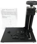 Grab And Go Digital Surface Roughness Meter With Curved Sensor And Steel Stand For Cylindrical Parts Offering Dead Accurate Readings Plug And Play USB Connection Shop Ready Workhorse Design stand with adjustable column and instructions.