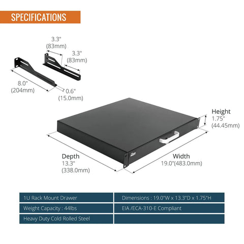 Built Strong 1U Rack Drawer For 19 Inch Server Cabinets Glides Open Easy With Reliable Drop Down Lock Heavy Gauge Cold Rolled Steel Holds Firm Up To 44 Pounds Includes Smart Cable Routing For No Fuss Setup Organization