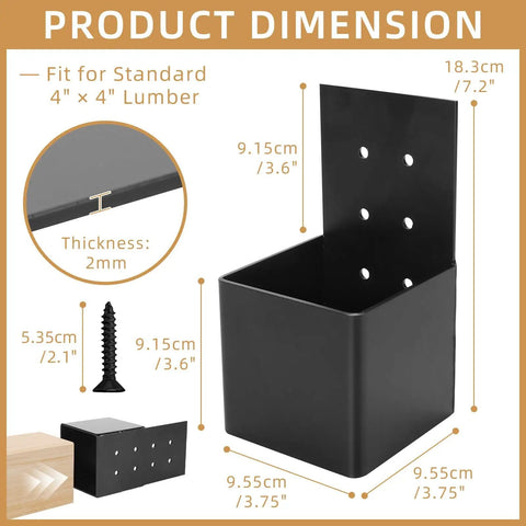 Heavy Duty Pergola Brackets Kit For 4x4 Wood Posts With Included Screws Joist Bracket Connector dimensions and features visible