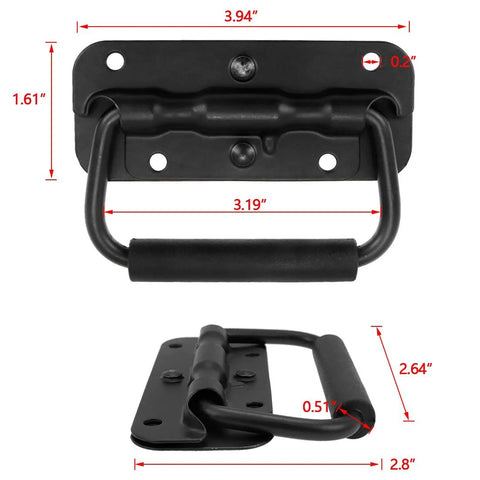 Spring Loaded Pull Handles For Tool Boxes And Trunks Surface Mounted Black Pull Handles With 13mm PVC Grip 3x1 inch size front and side view