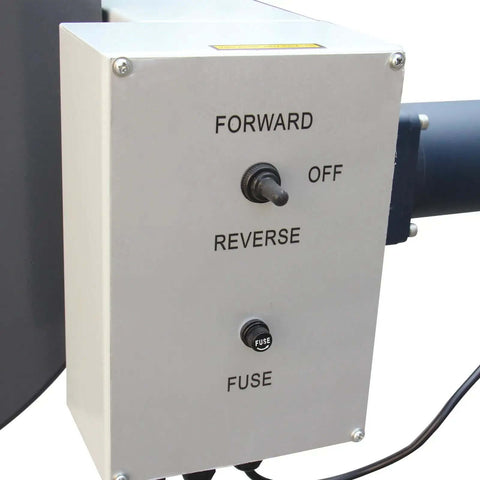 Control panel of 36 Inch Throat Electric Bead Roller For Sheet Metal 20 Gauge Capacity Motorized Rotary Forming Machine with forward and reverse switches.