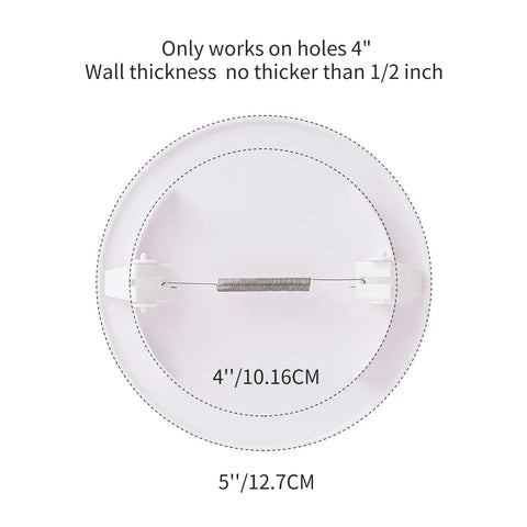 Top view of Round Access Panel Cover 5 Inch Spring Clip Plastic White showing spring latch for 4 inch openings.