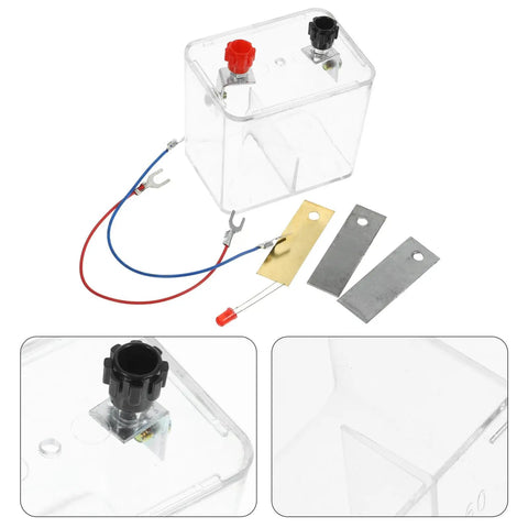 Fruit Battery Experiment Kit With DIY Science Plates For Education, includes copper, iron, zinc plates and clear plastic case.