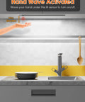 Plug In Hands Free Magnetic Under Cabinet Lights 16 Inch Ultra Thin Motion Sensor shown above a kitchen sink, hand activated.