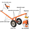 Heavy Duty Magnetic Manhole Cover Lift Dolly Kit Featuring A Rock Solid Steel Frame And A Knockout 880 Pound Grip To Move Heavy Ferrous Material Without Breaking A Sweat, showing features like adjustable length and solid tires.