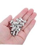 Two Hundred Aluminum Brazier Head Rivets M5x10 Millimeters in hand showing the sleek silver dome shape for crafting use.