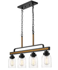 Farmhouse Linear Pendant Lighting For Kitchen Island 4 Light Fixtures With Black And Vintage Brass Finish, rustic chandelier, seeded glass