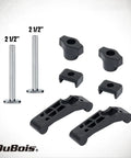 Heavy Duty T Track Hold Down Clamp Set For CNC Machines Table Saws Drill Presses And Workbenches Includes Two Five Sixteenths Inch T Bolts Two Thumb Knobs Two Swivels And Two Clamps For Fast Secure Woodworking Setups 2 1/2 inch bolts and clamps