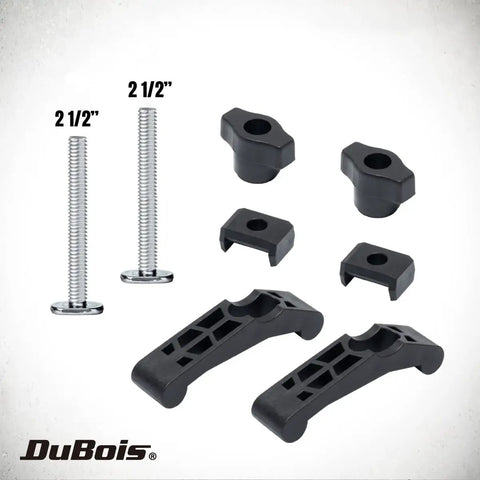 Heavy Duty T Track Hold Down Clamp Set For CNC Machines Table Saws Drill Presses And Workbenches Includes Two Five Sixteenths Inch T Bolts Two Thumb Knobs Two Swivels And Two Clamps For Fast Secure Woodworking Setups 2 1/2 inch bolts and clamps