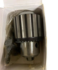 Pro Grade Taper Mount Drill Chuck 0.125 to 0.75 Inch Capacity JT-4 Taper, shown in box with heat-treated alloy steel jaws