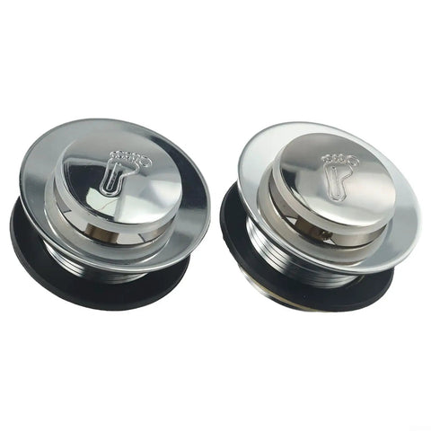 Bathroom Silver Pop-Up Bathtub Waste Drain-Plug, Alloy and Brass Floor Drain for Tub, Water-Tight Seal Push Button Mechanism (2pcs)