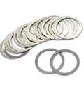Front view of TACSHIM 5/8x24 barrel shims, metal washers, silver, 20-pack