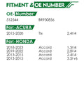 Fitment chart for Set Of 2 Rear Wheel Bearing And Hub Assembly For Honda Accord 2013-2023 And Acura TLX 2015-2020