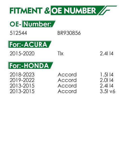 Fitment chart for Set Of 2 Rear Wheel Bearing And Hub Assembly For Honda Accord 2013-2023 And Acura TLX 2015-2020