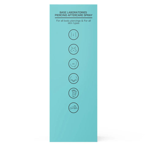 Piercing Aftercare Spray Isotonic Saline Cleanser For New And Existing Piercings 4 Oz box with body piercing icons