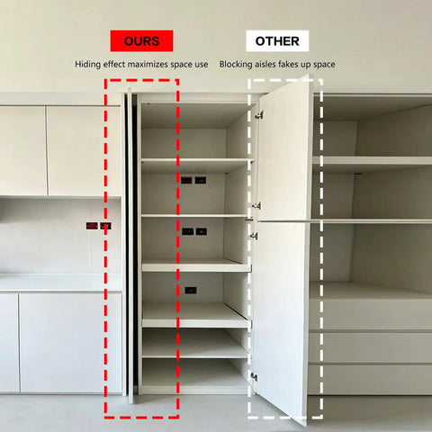 Slick Heavy Duty Pocket Door Slide Hinge Kit With Thick Cold Rolled Steel And Dual Row Ball Bearings For A Damn Smooth Invisible Sliding Motion On Inset Wood Doors showing compact storage with hidden sliding doors.