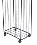 Heavy Duty Garage Ball Storage Rack Smooth Rolling Sports Organizer Cart showcasing black steel frame with wheels.