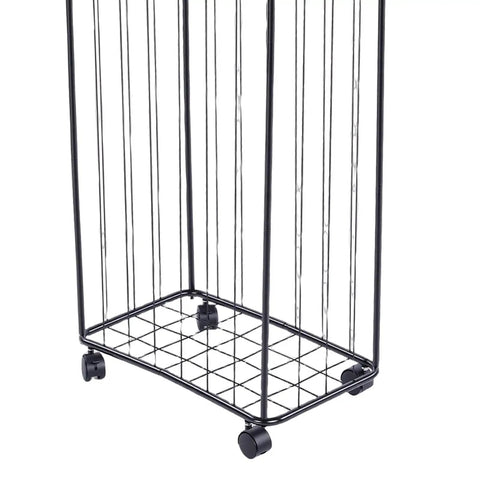 Heavy Duty Garage Ball Storage Rack Smooth Rolling Sports Organizer Cart showcasing black steel frame with wheels.