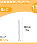 Number 8 By 2 Inch Wood Screws Set For Wood And Drywall Phillips Flat Head SelfTapping Screws 130 Pieces image showing screw size