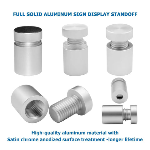 Straight Up Premium 12 Pack Aluminum Standoff Screws Wall Mount Hardware For Acrylic Signs And Glass Displays Featuring Slick Satin Chrome Finish Built Tough For Indoor Outdoor Advertising Boards, high-quality solid aluminum standoffs.