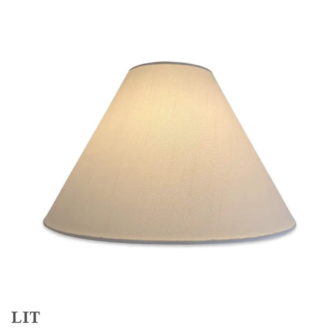 Coolie Empire Hardback Lamp Shade Linen White 6x18x11.5 HB-607-18LNWH lit with V-Notch Fitter view