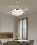 Ceiling Fan Light with Dimmable for Bedroom Living Room Kitchen Modern Gold in a sleek modern kitchen setting.