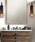 Set Of Two Retro Industrial Pulley Wall Lamps Crafted From Heavy Duty Vintage Metal With A Weathered Rustic Finish perfect E27 socket compatibility used in a modern bathroom setting.