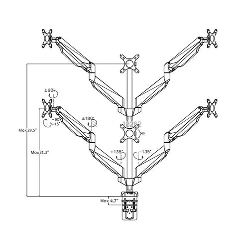 Upgrade Your Office Game With This Slick Full Motion Desk Mount Smooth Riding Gas Spring Arm Monitor Stand For 10 To 24 Inch Screens No Sweat Clamping Base With Usb And Audio Ports - Detailed diagram of adjustable gas spring arms.