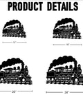 Dope Steam Locomotive Metal Wall Art For Living Room And Office Black 16 Inch shown with other size options, whimsical vintage design.