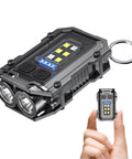 Rechargeable Pocket EDC Flashlight 500 Lumens Dual LED Keychain Light, compact aluminum with COB side lights, shown in hand