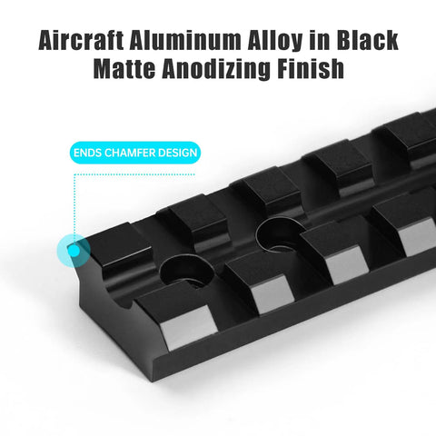 Beefy Picatinny Rail Mount For Ten Twenty Two Rifles With Eleven Slot Rail System, black anodized aluminum with chamfer design.