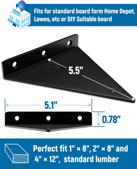 6 Inch Invisible Triangular Shelf Brackets For Minimalist Home Decor Built Tough, Heavy Duty Hot Rolled Steel 6 Pack dimensions