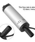 Heavy Duty 12V Submersible Water Pump Delivers Smooth 200 GPH Flow And Kickin 8500 RPM Power connection detail with hose attachment.