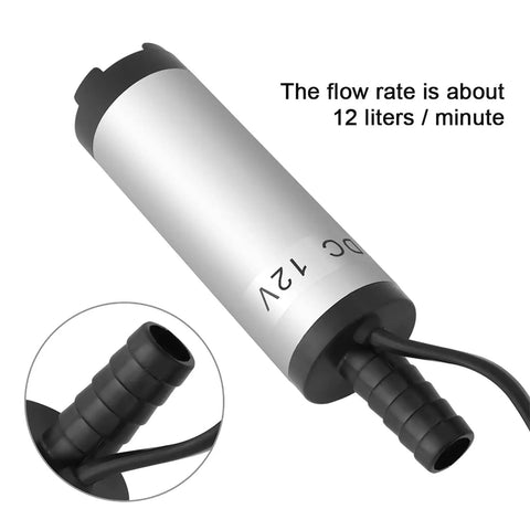 Heavy Duty 12V Submersible Water Pump Delivers Smooth 200 GPH Flow And Kickin 8500 RPM Power connection detail with hose attachment.